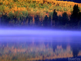 autumns color over a misty lake autumns color over a misty lake