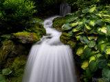 cascading garden waterfall with green leafs as background cascading garden waterfall with green leafs as background