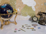dads stamp collection on table dads stamp collection on table