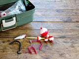 fishing tackle on table fishing tackle on table