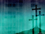 three overlapping crosses on teal background three overlapping crosses on teal background