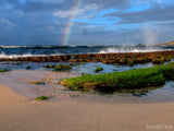 pacific ocean rainbow in the background of sand beach pacific ocean rainbow in the background of sand beach