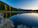 serene lake in fall with background golden trees on shoreline serene lake in fall with background golden trees on shoreline