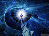 blue artistic background with statue of liberty blue artistic background with statue of liberty