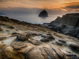 Sunset Backgrounds Sunlit Hay Stack Rock Moon foreground Sunset Backgrounds Sunlit Hay Stack Rock Moon foreground
