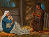 christmas illustrations mary and joseph in stable with jesus