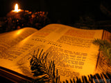 christmas background open bible candle light