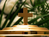 communion plate with gold cross background