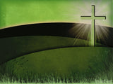an abstract green hill with a shining cross