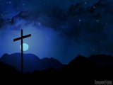 cross at night with moon and stars