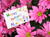 pink flowers and card happy mothers day mom
