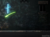 abstract wall with neon lights cross