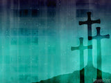 three overlapping crosses on teal background