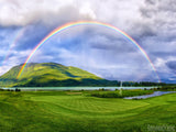 rainbow green grass blue sky golf course