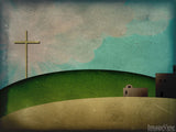 retro inspired cross on a hill