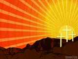 background of the rising sun and 3 crosses