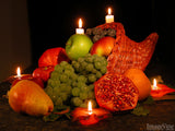 cornucopia with candles creates centerpiece for thanksgiving