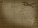 map of pacific with old fighter plane