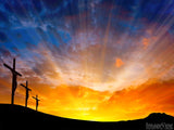 three crosses on a sunset hill on good friday