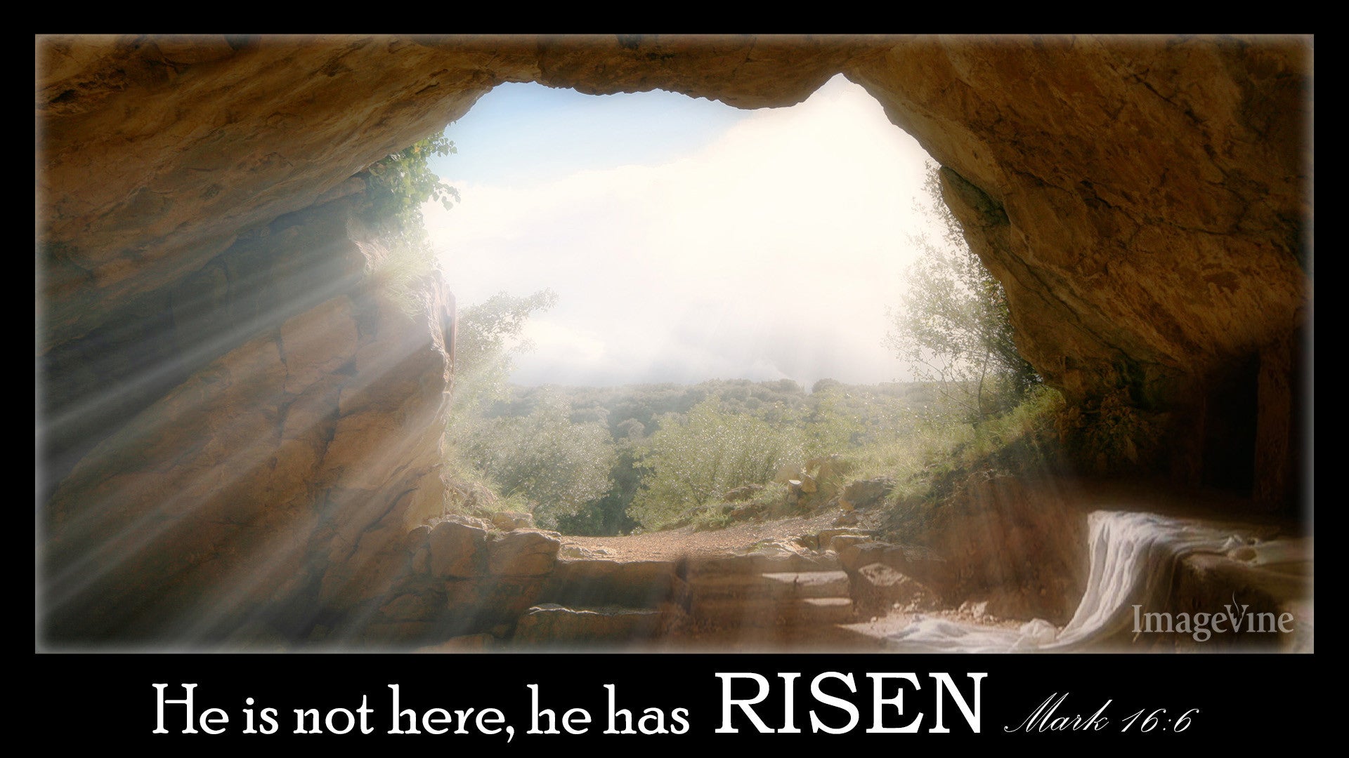 empty tomb, open, easter Sunday, he has risen, quote, background, powerpoint
